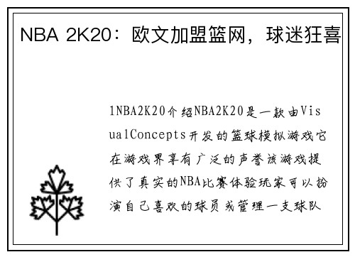 NBA 2K20：欧文加盟篮网，球迷狂喜